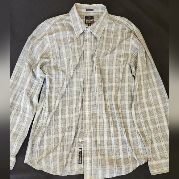 Men's Large Anchor Blue vintage slim fit long sleeve button up dress shirt - Picture 1 of 1